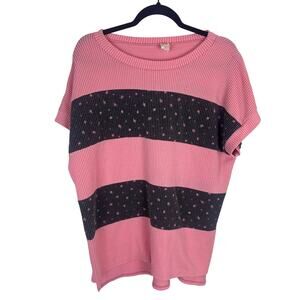 FTH Ray Pink Black Striped Knit Oversized Short Sleeve Top Women’s Size Large